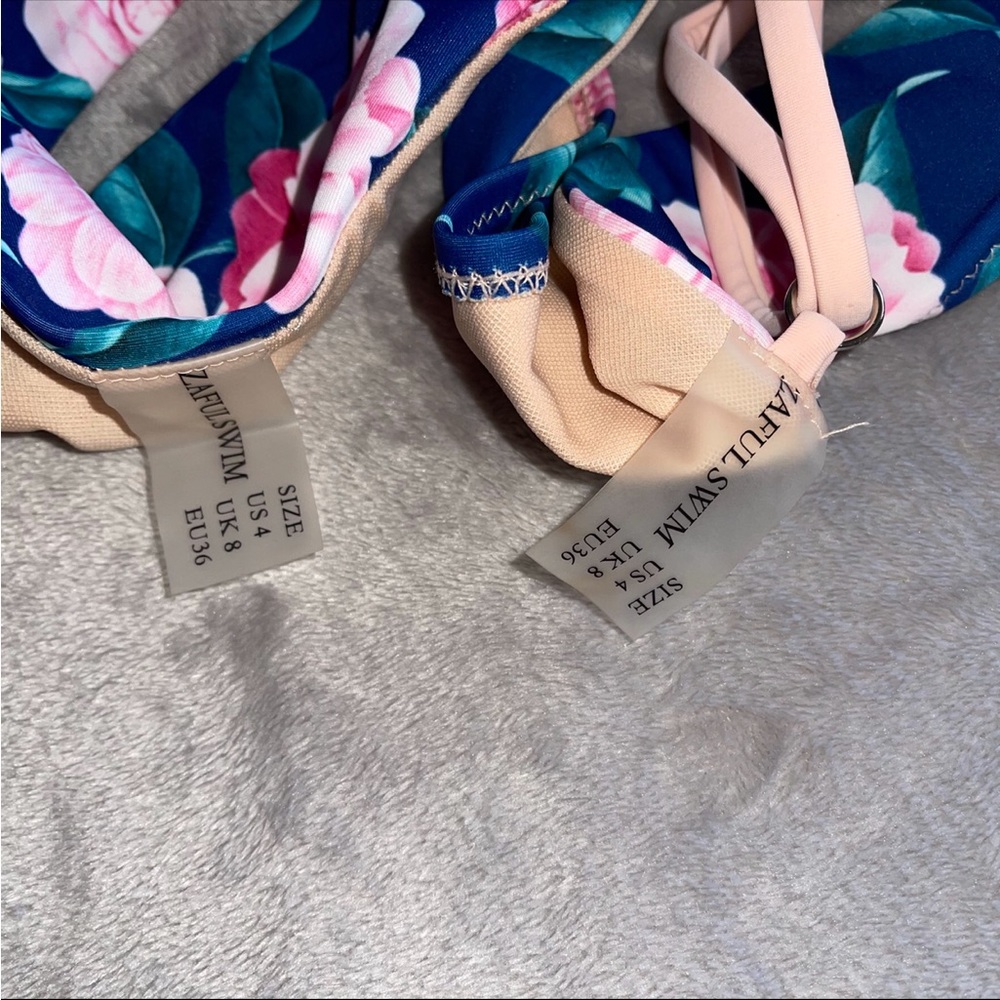 Zaful grey knitted beige blue pink  floral bikini - Picture 6 of 6